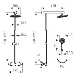 Coloana de dus cu baterie termostatata - Trevi Ferro - Iperinox