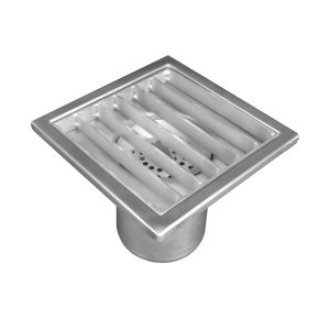 Sifon inox, 200x200 mm, cu gratar lader, iesire verticala - Iperinox