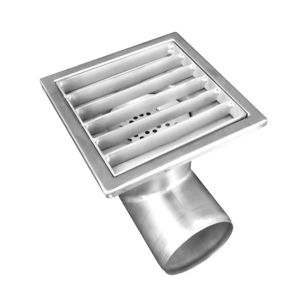 Sifon inox, 200x200 mm, cu gratar lader, iesire laterala - Iperinox