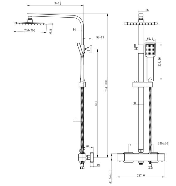 Coloana de dus cu baterie termostatata neagra Iperinox - Iperinox