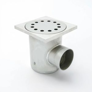 Sifon inox, 225x225 mm, cu gratar perforat, iesire laterala - Iperinox