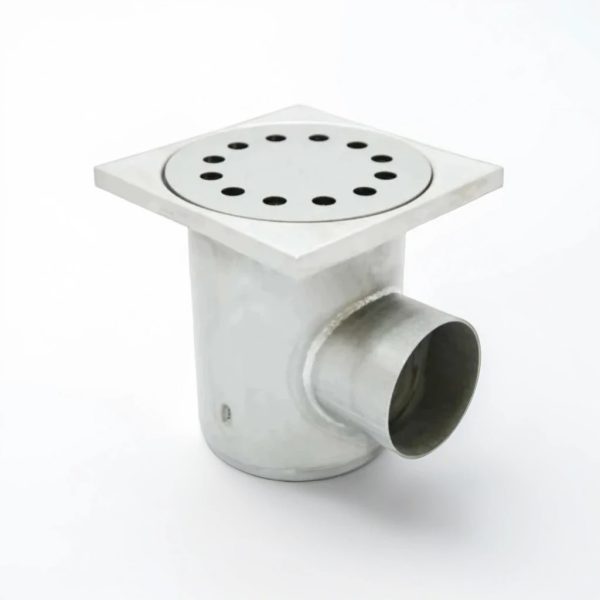 Sifon inox, 225x225 mm, cu gratar perforat, iesire laterala - Iperinox