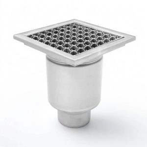 Sifon inox profesional, 200x200 mm, cu gratar antiderapant, iesire verticala - Iperinox