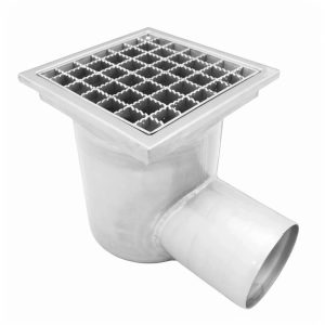 Sifon inox profesional, 200x200 mm, cu gratar antiderapant, iesire laterala - Iperinox