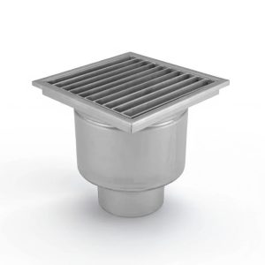 Sifon inox profesional, 300x300 mm, cu gratar lader, iesire verticala - Iperinox