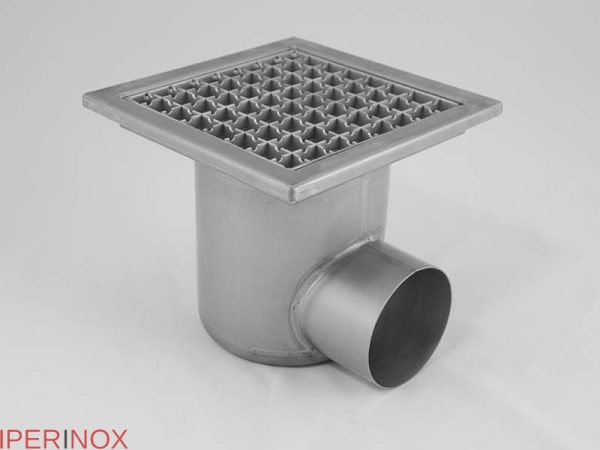 Sifon inox profesional, 300x300 mm, cu gratar antiderapant, iesire laterala - Iperinox