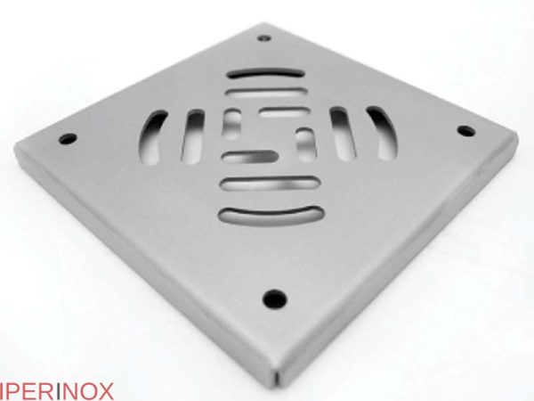 Sifon inox, 200x200 mm, cu gratar lader, iesire verticala - Iperinox