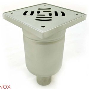 Sifon inox, 200x200 mm, cu gratar lader, iesire verticala - Iperinox