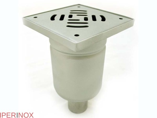 Sifon inox, 200x200 mm, cu gratar lader, iesire verticala - Iperinox