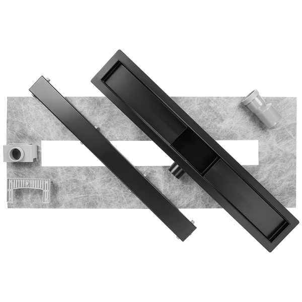 Rigola dus negru mat cu gratar Plat, din inox, lungime 90 cm - Iperinox