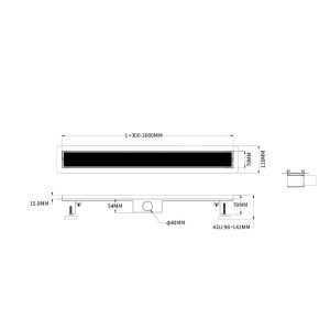 Rigola dus cu sticla neagra, integral inox AISI 304, lungime 40 cm - Iperinox
