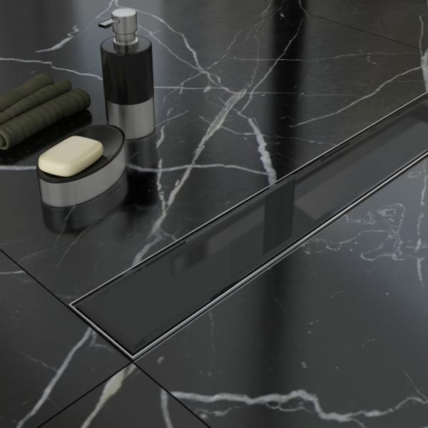 Rigola dus cu sticla neagra, integral inox AISI 304, lungime 40 cm - Iperinox