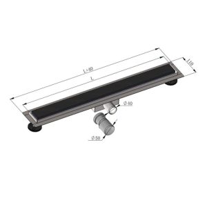 Rigola dus cu sticla neagra, integral inox AISI 304, lungime 40 cm - Iperinox