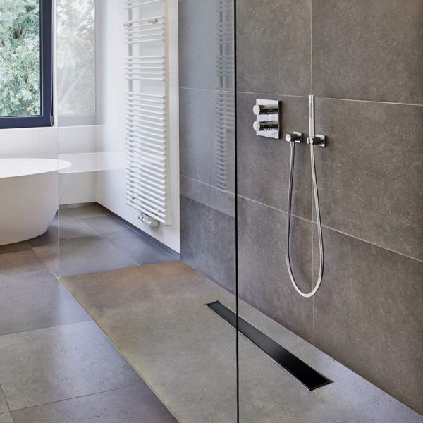 Rigola dus cu sticla neagra, integral inox AISI 304, lungime 40 cm - Iperinox