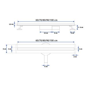 Rigola dus cu gratar Slim, din inox, lungime 60 cm - Iperinox