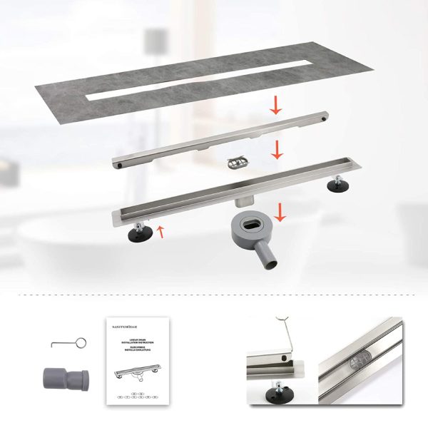 Rigola dus cu gratar Slim, din inox, lungime 60 cm - Iperinox