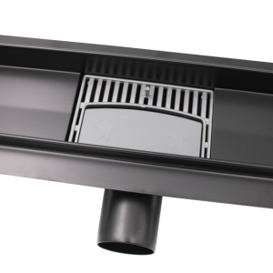 Rigola dus negru mat cu gratar Chaos, din inox, lungime 50 cm - Iperinox