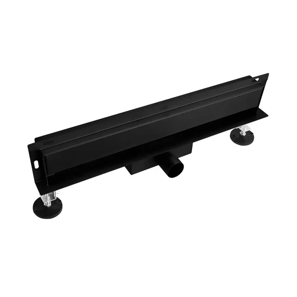 Rigola dus negru mat cu scurgere in perete, gratar Plat, din inox, lungime 50 cm - Iperinox