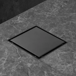 Sifon pardoseala negru mat cu gratar Plat, din inox, dimensiune 15x15 cm - Iperinox