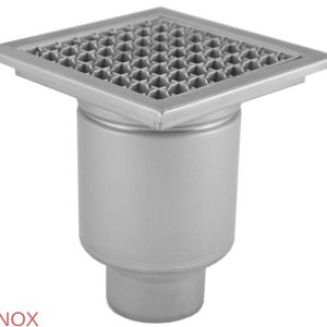 Sifon inox, 200x200 mm, cu gratar lader, iesire verticala - Iperinox