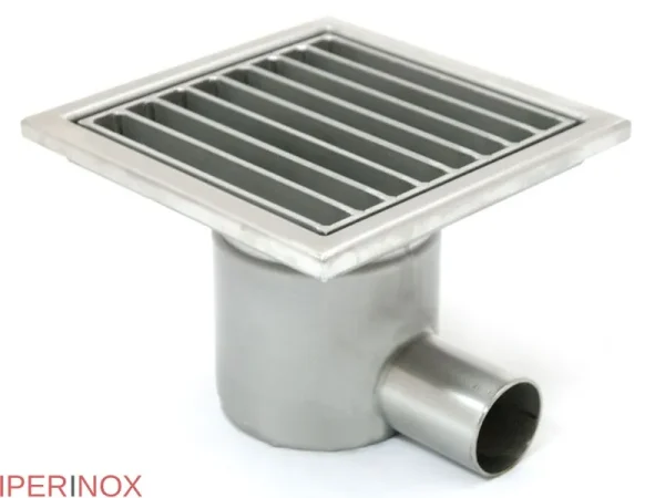 Sifon inox, 200x200 mm, cu gratar lader, iesire laterala - Iperinox