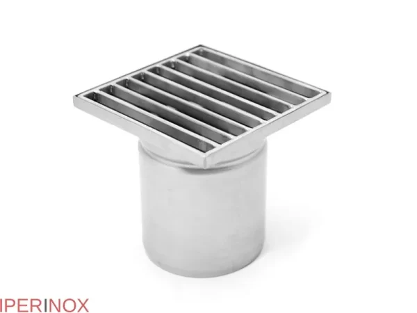 Sifon inox, 200x200 mm, cu gratar lader, iesire verticala - Iperinox