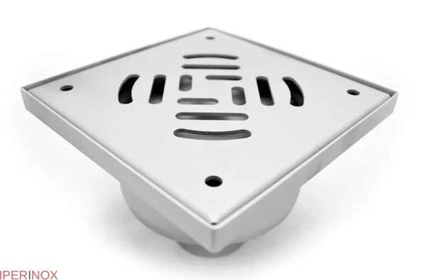 Sifon inox KSDE, 150x150 mm, cu gratar screwed, iesire verticala - Iperinox