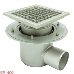Sifon inox telescopic, 200x200 mm, cu gratar antiderapant, iesire laterala - Iperinox
