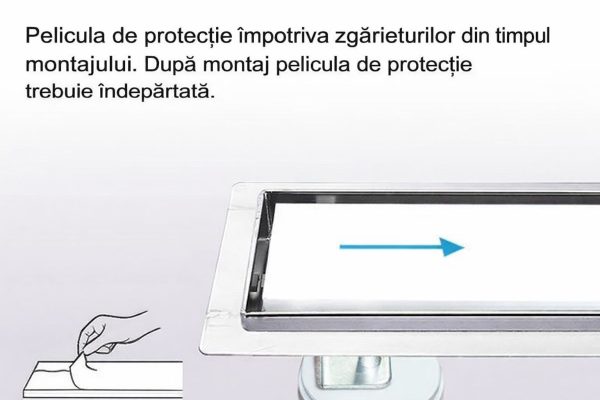 Rigola dus cu gratar Plat, din inox, lungime 40 cm - Iperinox