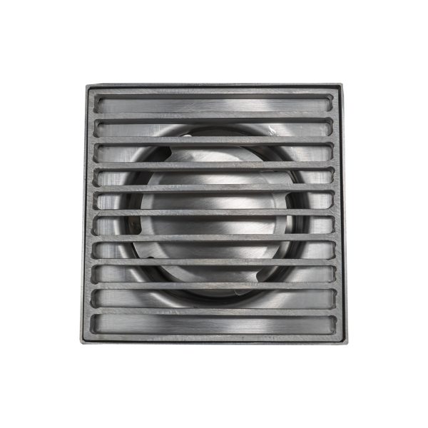 Sifon inox KSDE, 150x150 mm, cu gratar screwed, iesire verticala - Iperinox