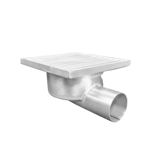 Sifon inox KSBE, 150x150 mm, cu gratar screwed, iesire laterala - Iperinox
