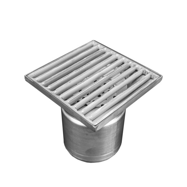 Sifon inox, 150x150 mm, cu gratar lader, iesire verticala - Iperinox