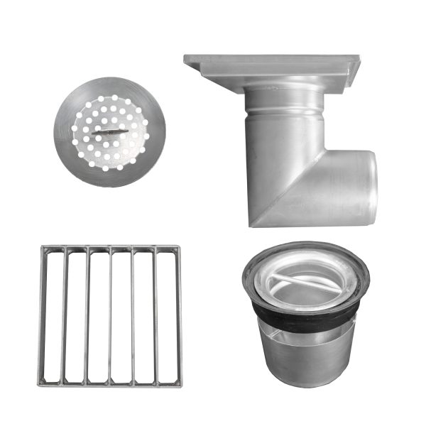 Sifon inox, 200x200 mm, cu gratar lader, iesire laterala - Iperinox