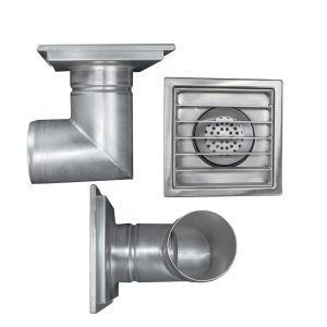 Sifon inox, 200x200 mm, cu gratar lader, iesire laterala - Iperinox