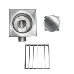 Sifon inox KSBE, 150x150 mm, cu gratar screwed, iesire laterala - Iperinox