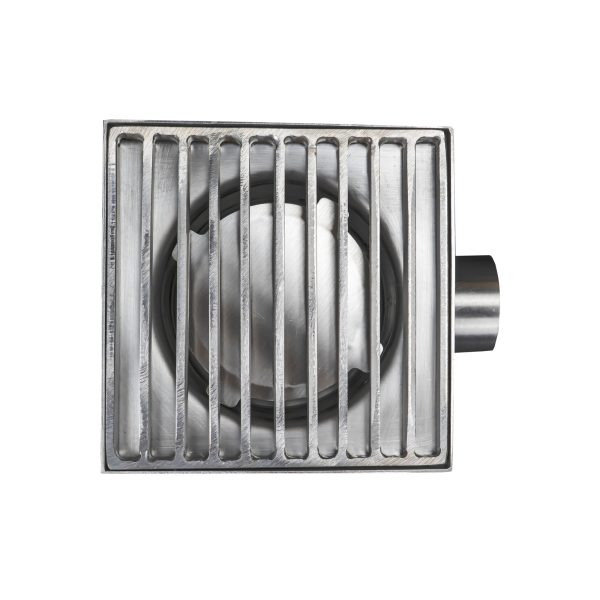 Sifon inox KSBE, 150x150 mm, cu gratar screwed, iesire laterala - Iperinox