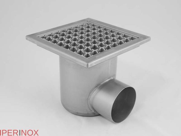 Sifon inox, 200x200 mm, cu gratar lader, iesire laterala - Iperinox