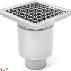 Sifon inox profesional, 200x200 mm, cu gratar antiderapant, iesire verticala - Iperinox