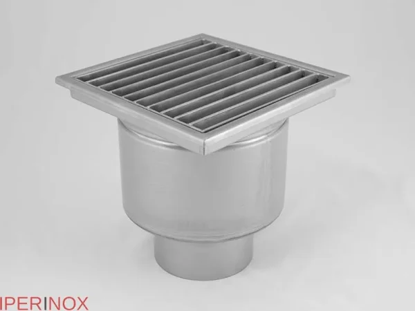 Sifon inox profesional, 300x300 mm, cu gratar lader, iesire verticala - Iperinox