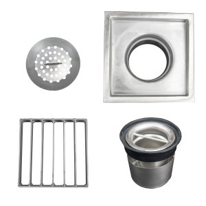 Sifon inox, 200x200 mm, cu gratar lader, iesire verticala - Iperinox