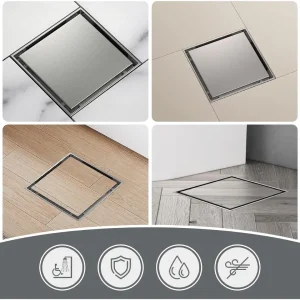 Sifon pardoseala cu gratar Plat, din inox, dimensiune 15x15 cm - Iperinox