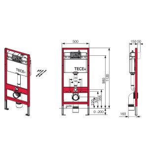 Rezervor WC, incastrat, TECEbase 50 x 112 cm, Clapeta de actionare Tece Now alba si sistem de fixare incluse - Iperinox