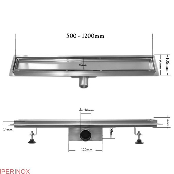 Rigola dus Premium, Faiantabila, din inox, lungime 120 cm - Iperinox